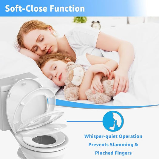 Toilet Seat Round with Toddler Seat 16.5 Inch & Quick Release - Quick Connect, Potty Training Toilet Seat Soft Close, PP Material Safe & Easy Clean, Firm Accessories Stay Tight, White Plastic