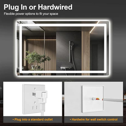 LED Bathroom Vanity Mirror with Lights, 30"x55" Lighted Wall Mirror | Front and Backlit, Anti Fog, Dimmable 3 Color Lighting, Memory Function, Shatterproof Glass, Plug in or Hardwired