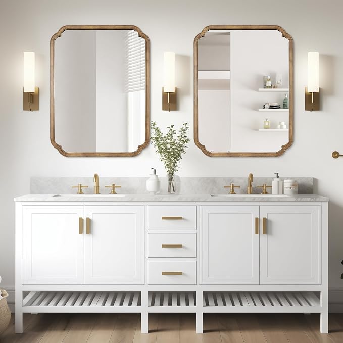 28" x 40" Rounded Corner Arch Wall Mirror with Wood Frame for Entryway, Living Room or Bedroom Home Decor - Light Woodgrain, Honey-Colored