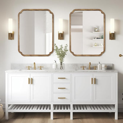 28" x 40" Rounded Corner Arch Wall Mirror with Wood Frame for Entryway, Living Room or Bedroom Home Decor - Light Woodgrain, Honey-Colored
