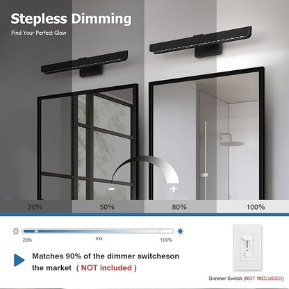 24" Black LED Vanity Light Bar - Dimmable 6000K Integrated Wall Light for Bathroom Mirror, Modern Bathroom Vanity Light for Bedroom & Bath