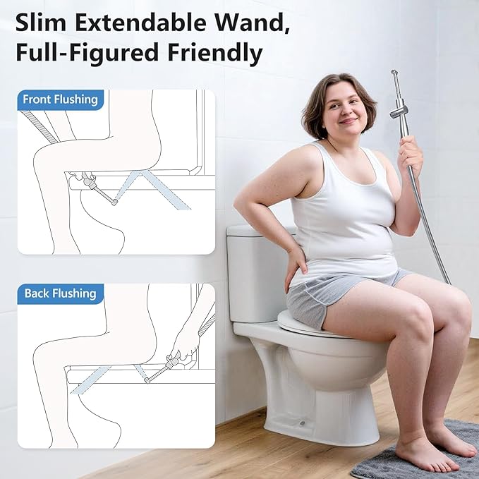 Handheld Bidet Sprayer for Toilet, Leak-Proof Stainless Steel Toilet Sprayer, Adjustable Spray Angle & Water Pressure, Toilet Bidet Sprayer for Personal Care, Elderly, Postpartum (Silver)