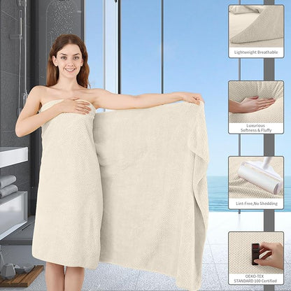 Extra Large Bath Towel Set of 4 (35"x70"),Oversized Bath Sheet Super Soft Highly Absorbent Jumbo Bathroom Towel Set Microfibers Quick Dry Shower Towel for Hotel,Bathroom,Guest,Spa,Gym (Beige)