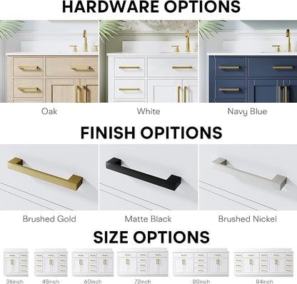 48-Inch Bathroom Vanity with Sink W/ 2 Doors & 8 Drawers & 1 Flip Drawer, White Vanity W/Brushed Gold Handles