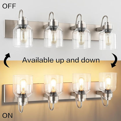 PRESDE Bathroom Light Fixtures Over Mirror Brushed Nickel 4 Light Bathroom Vanity Fixtures with Bubble Glass Globes