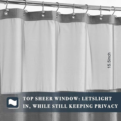 N&Y HOME 60 x 72 Waffle Weave Shower Curtain with Snap-in Liner Set Gray | 12 Metal Hooks Included, Snap on/off Fabric Liner, Hotel Style & Mesh Top Window, Machine Washable, 60x72 Shower Stall Size