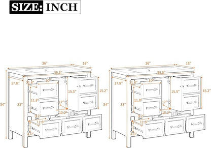 Merax 30 72 Inch White Bathroom Vanity with Double Sink,Modern Double Sink Vanity with 10 Drawers & 2 Spacious Cabinets,Soft Closing Doors with Gold Handles,Solid Wood Frame,Grid Front(2 * 36 Inch)