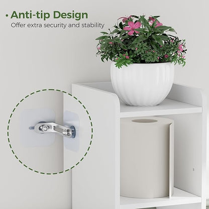 BEWISHOME Small Bathroom Cabinet, Narrow Storage Cabinet with Anti-Tip & Adjustable Shelves, Bathroom Organizers and Storage Cabinets for Small Spaces, 7.9" D x 7.9" W x 31.5" H, White YYG06W