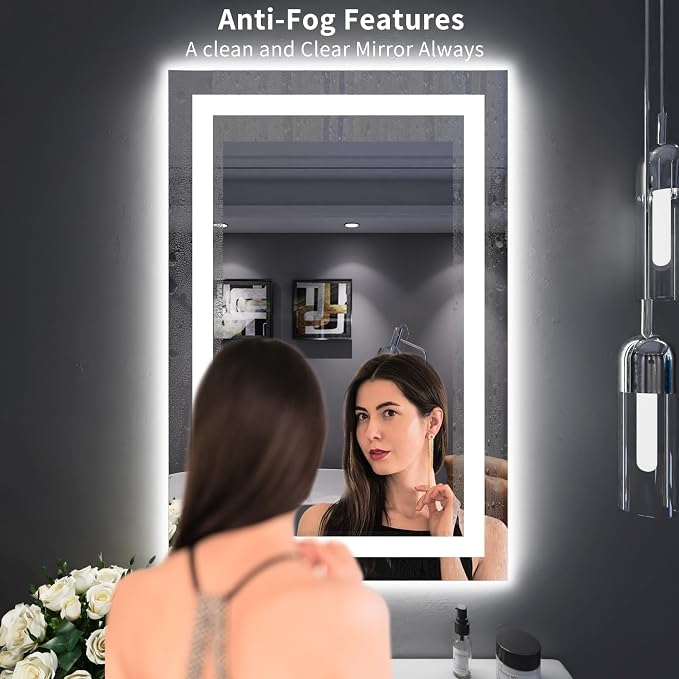 LOAAO 24"X36" LED Bathroom Mirror with Lights, UL Listed | Anti-Fog, Dimmable, 3 Color Temperature, Backlit + Front Lit, Memory Function, Tempered Glass