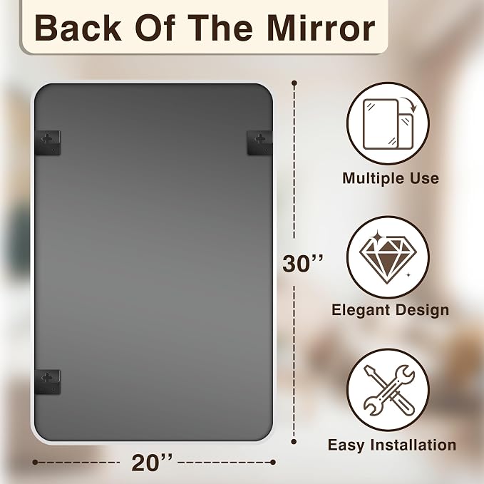 Vanity Bathroom Mirror, 30”x20” Silver Bathroom Mirror for Over Sink | HD Tempered Glass, Anti-Rust Frame, Vertical or Horizontal, Wall Mirrors for Bathroom Sink, Living Room, Entryway, Bedroom