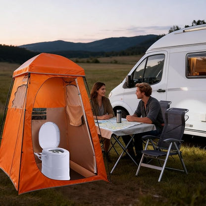 Portable Toilet for Camping, Indoor Outdoor Commode with 2 Detachable Inner Bucket, Removable Paper Holder, Toilet Brush, Travel Toilets for Camping, Hiking, Boat, Van, Emergency Use (Light Gray)