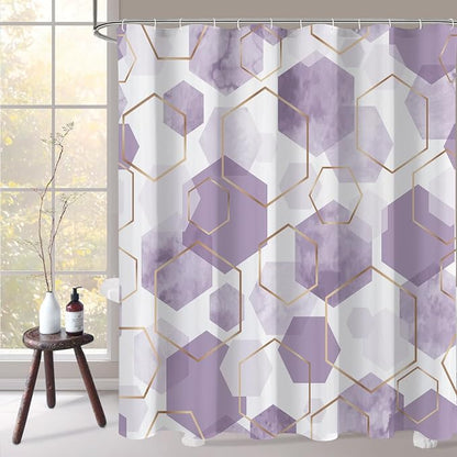 Litabel Extra Long Geometric Shower Curtain for Bathroom, 72x84 | Extra Long Modern Minimalist Shower Curtais, Lavender Geometric Art Print Abstract Waterproof Bath Curtain