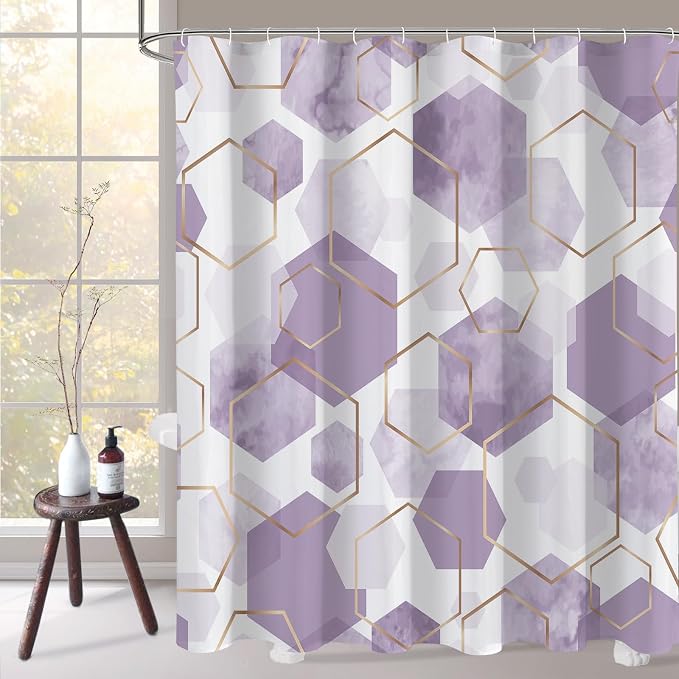 Litabel Lavender Geometric Shower Curtain for Bathroom, 72x72 | Lavender Modern Minimalist Shower Curtains, Geometric Art Print Abstract Waterproof Bathroom Curtain