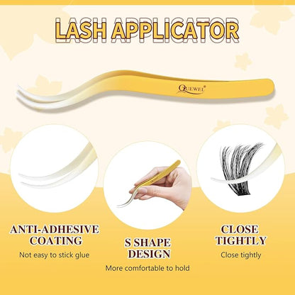 QUEWEL Lash Clusters Kit, 320Pcs 80D+100D 3D Lash Cluster Eyelash Extensions 12-18mm Volume Lash Clusters Kit with Lash Bond and Seal and Lash Tweezers Easy DIY at Home(80+100D 3D Kit) | 12-18mm Volume Lash Clusters Kit with Lash Bond and Seal and Lash...