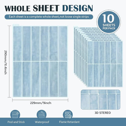 JOLOV 10 Pack Peel and Stick Backsplash Tiles, Waterproof 3D Stickers | Thicker self-adhesive 3D tile stickers for kitchen and bathroom walls; removable, waterproof and easy to install.
