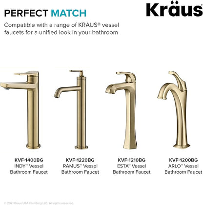 KRAUS Bathroom Sink Pop-Up Drain Assembly in Brushed Gold for Vessel Sinks and Sinks without Overflow, with Extended Thread for Thicker Countertops, PU-L10BG