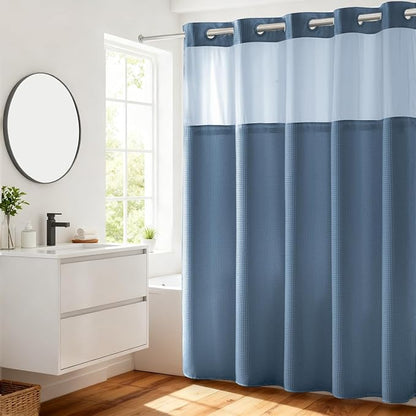 River Dream Waffle No Hook Shower Curtain with Liner,Moonlight Blue,71x74 | Dotted Waffle,Snap-in Liner,Heavy Duty,Quick Dry,Mesh Top Window,With Bottom Magnets,Hotel-Grade,Washable,Standard Size