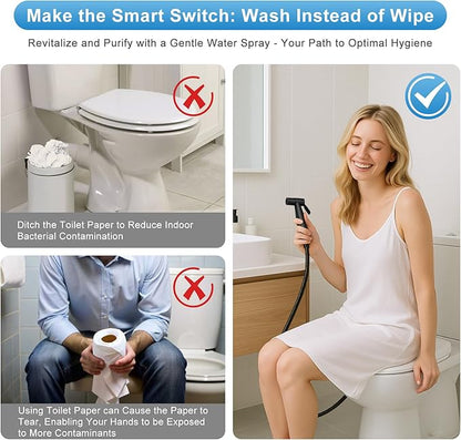 Handheld Toilet Bidet Sprayer, Water Pressure Adjustable Sprayer with Hose and 7/8 "T-Valve, Jet Spray and Soft Spray, for Toilet, Bidet, Shower etc., Stainless Steel, Black