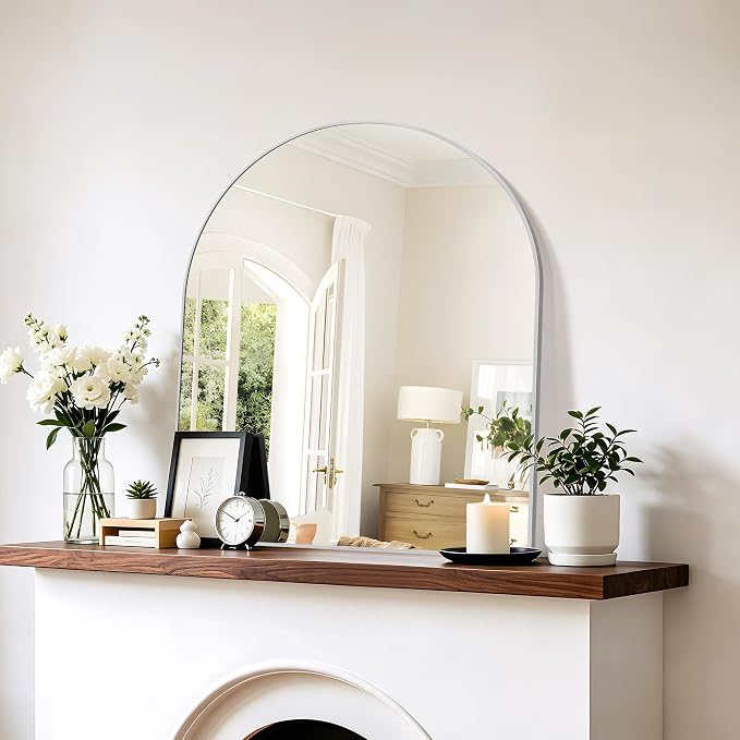 Arched Bathroom Mirror 30x36 Inch, Bathroom Mirror for Over Sink, Wall Mounted Vanity Mirror with Aluminum Frame & Tempered Glass, Ideal for Bedroom, Entryway, Living Room, Mantel, Silver