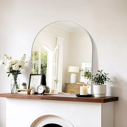 Arched Bathroom Mirror 30x36 Inch, Bathroom Mirror for Over Sink, Wall Mounted Vanity Mirror with Aluminum Frame & Tempered Glass, Ideal for Bedroom, Entryway, Living Room, Mantel, Silver