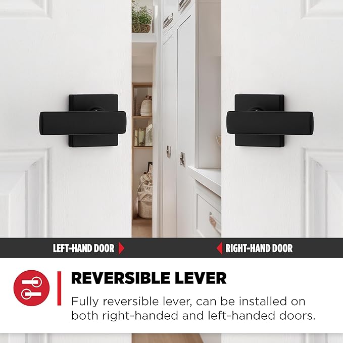 Kwikset Breton Dummy Door Handle, Single Sided Lever for Closets, French Double Doors, and Pantry, Matte Black Non-Turning Reversible Interior Push/Pull Lever, with Microban Protection
