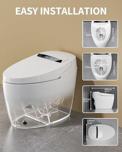 TDH Smart Bidet Toilet,Tankless Toilets with Foot Sensor,One Piece Bidet Toilet for Bathrooms with Heated Toilet Seat, Warm Water Sprayer & Dryer, Leave Seat Auto Flushing Large Display Night Light