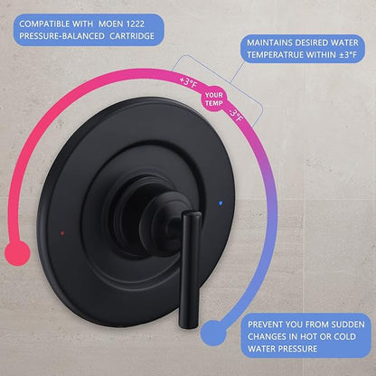 Tearel Shower Trim Kit for Moen T2901BL Matte Black Shower Handle 2-Pack, Compatible with Moen Posi-Temp Valve Series, Solid Metal Construction, Repair Wobbly Handle or Bathroom Renovation