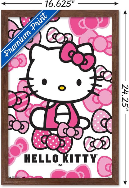 Trends International Hello Kitty: 16 Core - Bows Wall Poster, 22.4L x 14.7W, Mahogany Framed Version