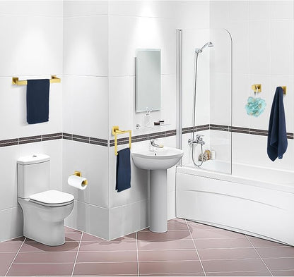 5 Pieces Bathroom Hardware Accessories Set Brushed Gold, 16Inch Bathroom Towel Rack Set SUS304 Stainless Steel, Square Bath Towel bar Set Heavy Duty, Wall Mounted