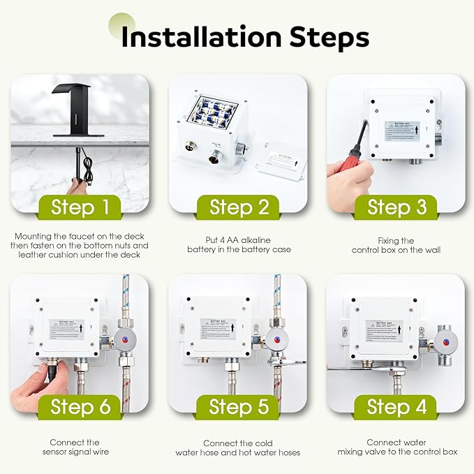 Automatic Motion Sensor Faucet with Waterfall Spout,Stainless Steel Sink Faucet with Hole Cover Plate (Regular, Black)