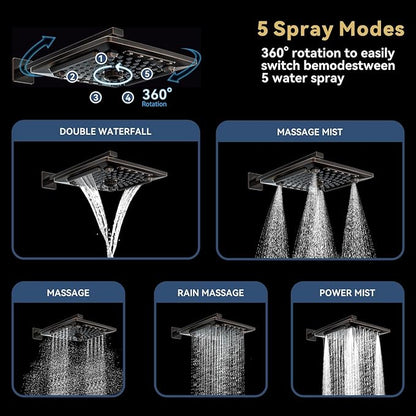 ELLO&ALLO Oil Rubber Bronze Bathroom Shower Faucet Set Mixing Valve and Trim Kit, Complete Shower System with Rough-in Valve