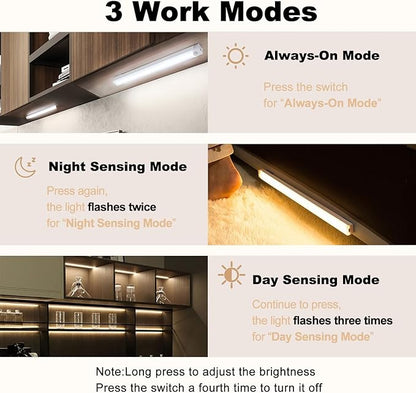 6 Pack Motion Sensor Under Cabinet Light, Magnetic Rechargeable 2 Color Under Counter Light, 8 Inch LED Closet or Stair Bedroom Cupboard