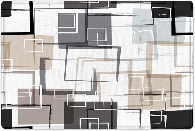 Tan Abstract Geometric Shower Curtain Sets with Rugs, Grey Black and White Geometric Textured Bathroom Curtain 70L X 70W Inches Polyester Fabric Bathroom Decoration Shower Curtain Set