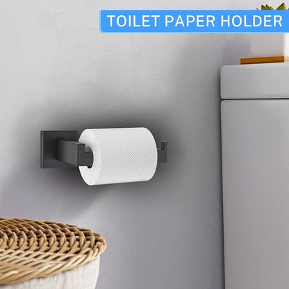 5 Pieces Towel Bar Set Matte Black Bathroom Hardware Accessories Set Include Towel Rack TP Holder Towel Ring Coat Hooks Stainless Steel Wall Mounted Towel Holder Set for Bathroom,23.6 in