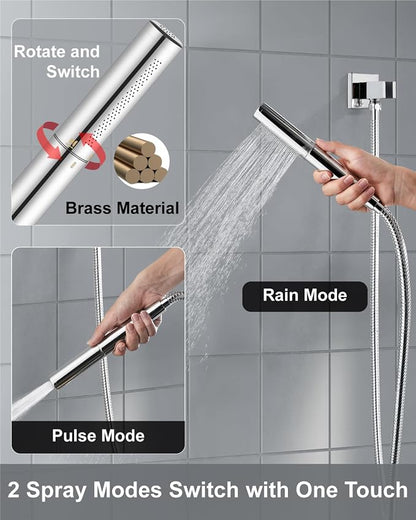 Aolemi Shower System with Rain Head and Handheld,12-Inch,Polish Chrome | High-Pressure Shower Faucet Set with Dual-Function Handheld,Rough-In Valve,1.8 GPM,Ceiling Mount Trim Kit