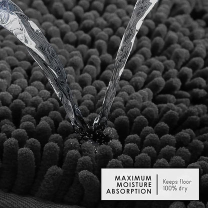 Hearth & Harbor Bathroom Rugs, Chenille Bath Mat - Machine Washable Bath Mats for Bathroom Non-Slip Backing Rubber, Quick Dry Bathroom Mat - Black Bath Rug, 26x44