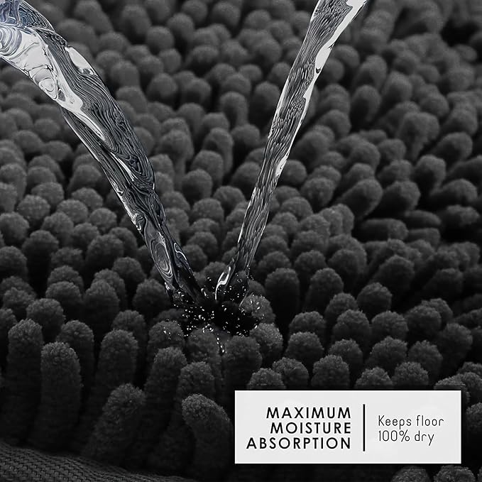 Hearth & Harbor Bathroom Rugs, Chenille Bath Mat - Machine Washable Bath Mats for Bathroom Non-Slip Backing Rubber, Quick Dry Bathroom Mat - Black 24x36