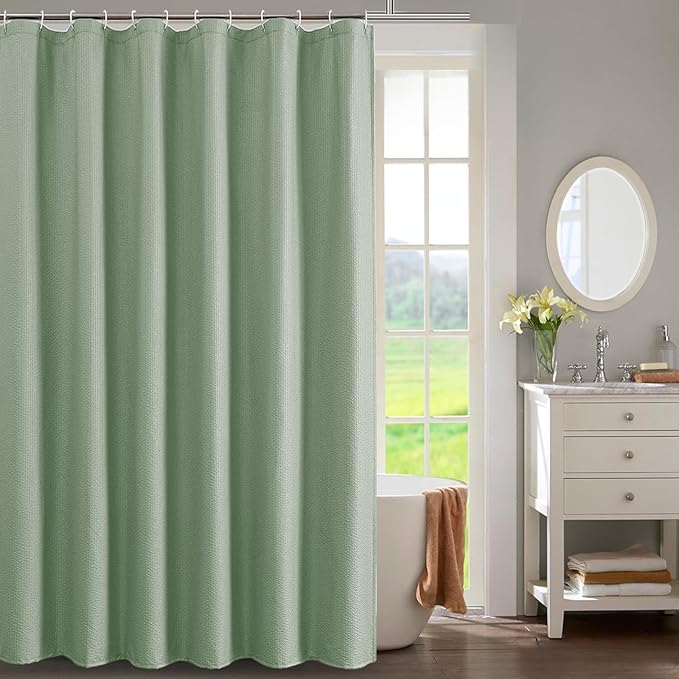 OWENIE Sage Green Shower Curtain for Bathroom 96 Inches Extra Long, Elegant 3D Embossed Textured Fabric Shower Curtains, Water Repellent, Machine Washable, Hotel Style, 72" W x 96" L, Sage Green