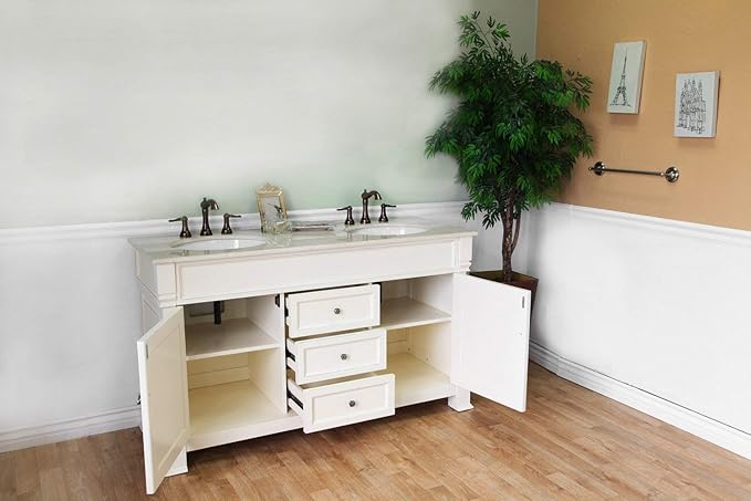 205060-D-CR 60-Inch Double Sink Vanity, Wood, Cream White