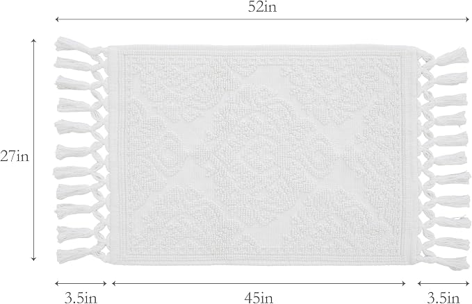 Jean Pierre - Ricardo Bath Mat, Woven Fringe Bathroom Rugs, 100% Cotton, Premium Bathroom Decor - Measures 27" x 52" - White