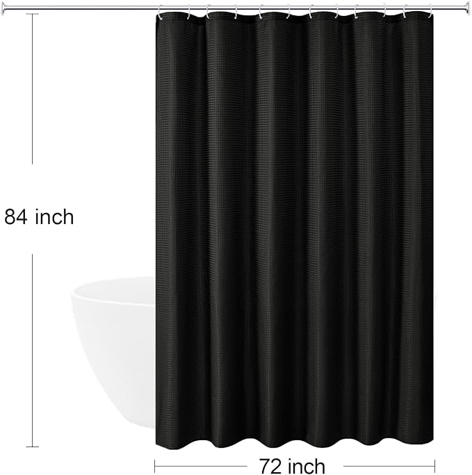 Extra Long 230GSM Black Shower Curtain, 72 x 84 | 230GSM Tall Fabric Shower Curtain for Bathroom, Water Repellent, Machine Washable