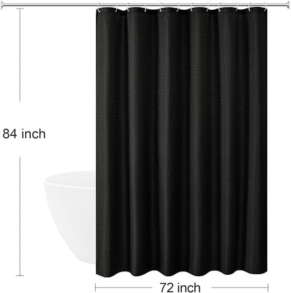 Extra Long 230GSM Black Shower Curtain, 72 x 84 | 230GSM Tall Fabric Shower Curtain for Bathroom, Water Repellent, Machine Washable