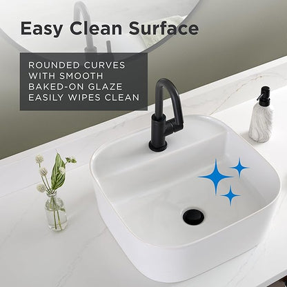 Gerber Cymira 16 in. Soft Square Vessel Bathroom Sink, Above-Counter Glazed White Fireclay Ceramic Vanity Sink with Faucet Hole, Modern Transitional Basin Sink Bowl, G0013783