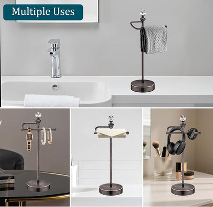 ROLABAM Bathroom Hand Towel Holder with Crystal Ball, Countertop Towel Holder Stand 15.7” H, Stainless Steel Classic Vintage Hand Towel Rack Stand with Heavy Weighted Base (Oil Rubbed Bronze, 2 Pack)