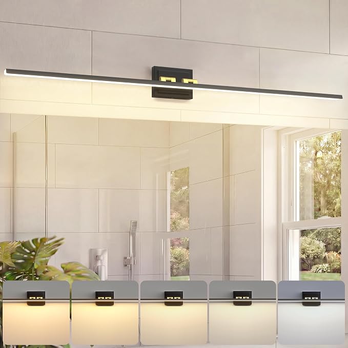 VOLISUN Modern Bathroom Vanity Light 55 inch, Rotatable, 36W Dimmable 5CCT Led Bathroom Light Fixture Over Mirror, Black Gold Bar Vanity Light for Bathroom Mirror Cabinets-ETL Certificated