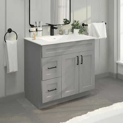 36" Light Grey Shaker Bathroom Vanity Base – Ready-to-Assemble Sink Cabinet with Drawers, Freestanding Bathroom Vanity Base Only, No Top or Sink