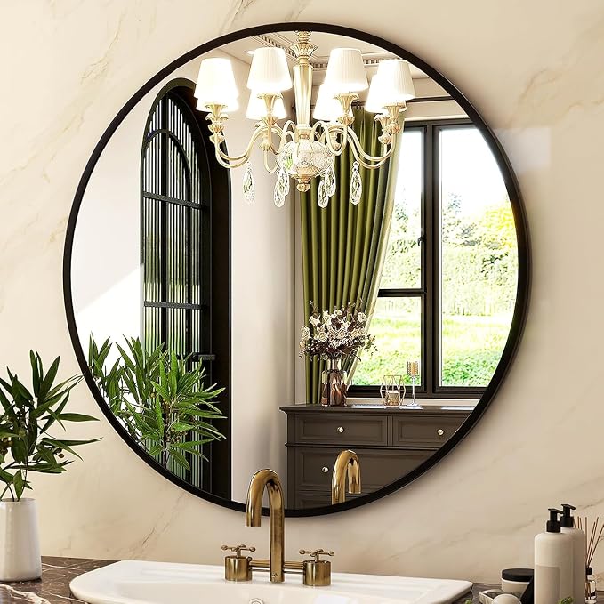 HARRITPURE Round Mirror 30 Black Wall Mounted Circle Mirrors | Vanity Mirror with Aluminum Alloy Frame, Modern Decoration for Bathroom, Living Room, Vanity, Bedroom, Entryway