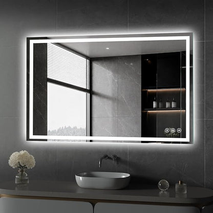 Koonmi 42x30 LED Bathroom Mirror with Light, Anti-Fog, 3 Colors | Backlit + Front Lit, Dimmable Brightness, Shatterproof HD Distortion-Free Tempered Glass, Hardware Included