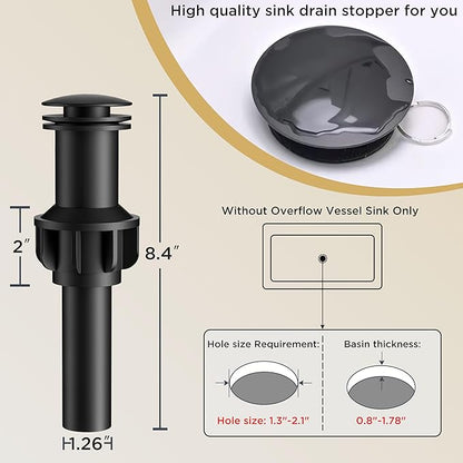 Forious Matte Black Vessel Bathroom Sink Faucets 1 Hole, Tall Waterfall Bathroom Faucet Single Handle with Pop Up Drain and Supply Lines, Deck Mount