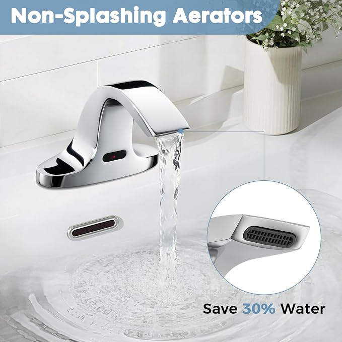 Touchless Bathroom Sink Faucet, Automatic Sensor Faucet for 3 Hole,Touchless Chrome Faucet for Bathroom Sink